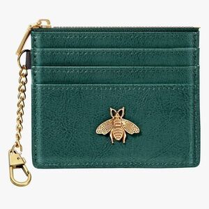 Green Card Holder with Gold Bee Accent